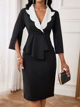 Women's Contrast Collar Split Sleeve Coat And Skirt Set